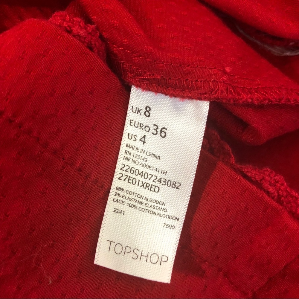 TopShop Red bow button down mini skirt crochet hem - Picture 8 of 8